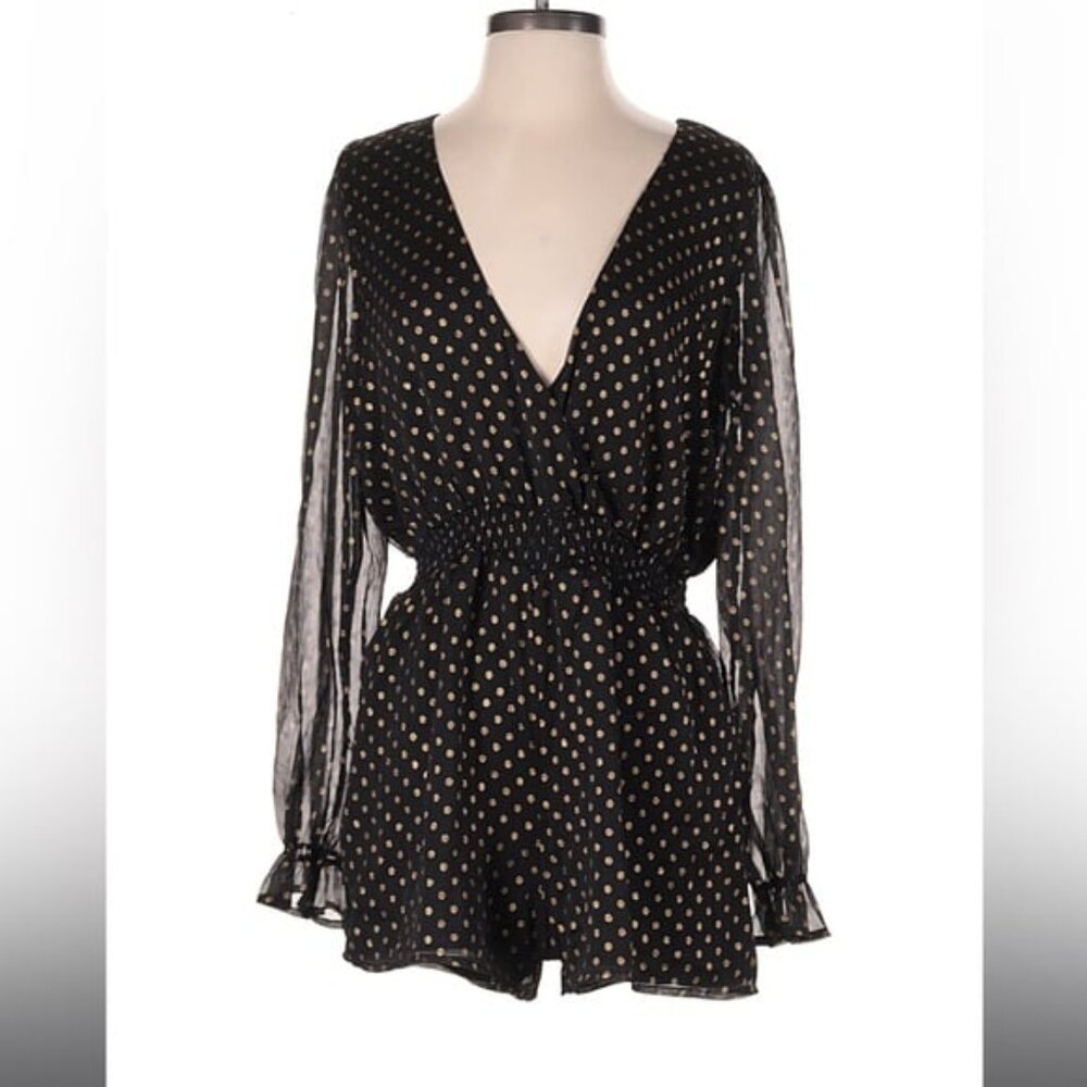 NWT Lulus Evening Gold Dot Chiffon Black Romper - Picture 5 of 6
